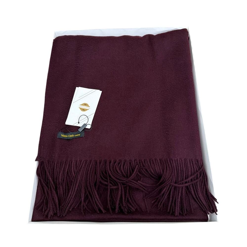 Velanio 100% Cashmere Blanket with fringe 60x50" New Burgundy